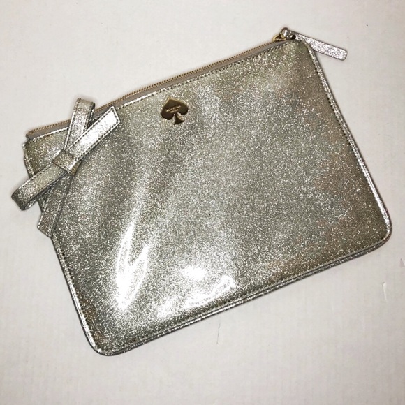 kate spade Handbags - Kate Spade Georgia Glitter Bug Clutch Silver EUC